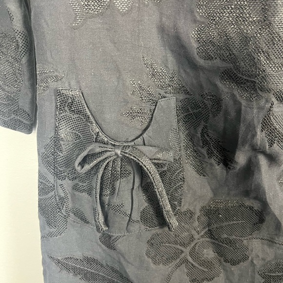 Milly Dress Women's 2 Black Floral Brocade Tie Sleeve Knee Length 3/4 Sleeves - Picture 2 of 6